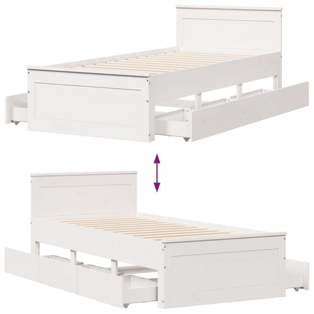 Bed Frame without Mattress with Headboard White 90x200 cm Solid Wood Pine