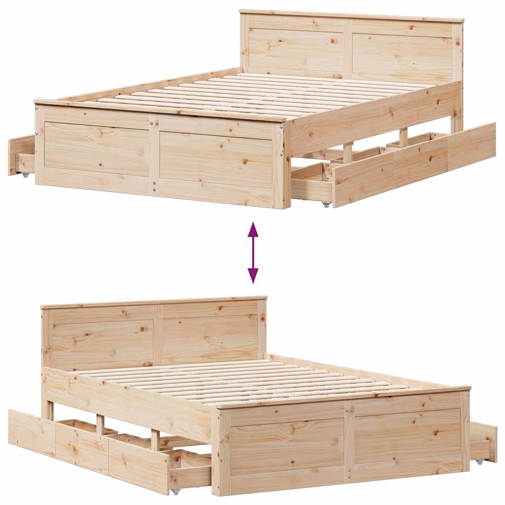 Bed Frame without Mattress with Headboard 140x190 cm Solid Wood Pine