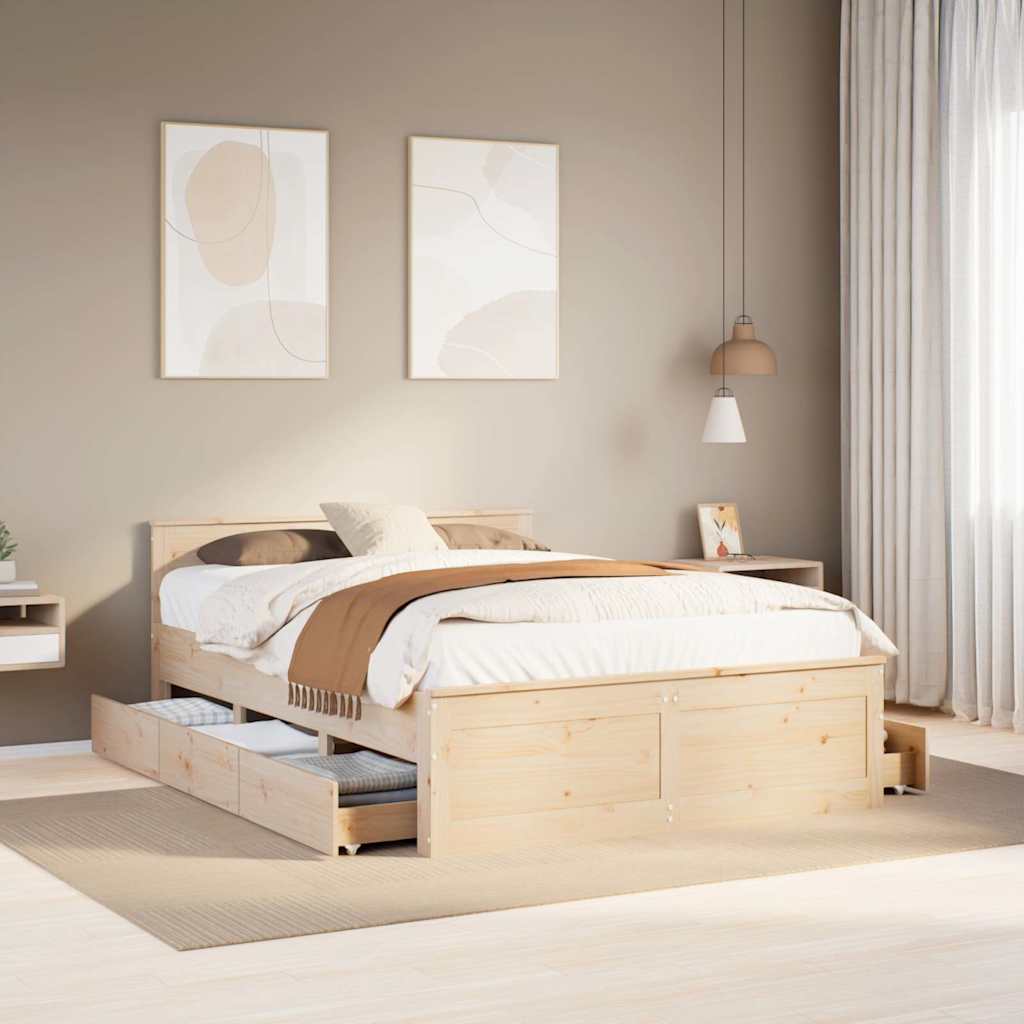 Bed Frame without Mattress with Headboard 140x190 cm Solid Wood Pine