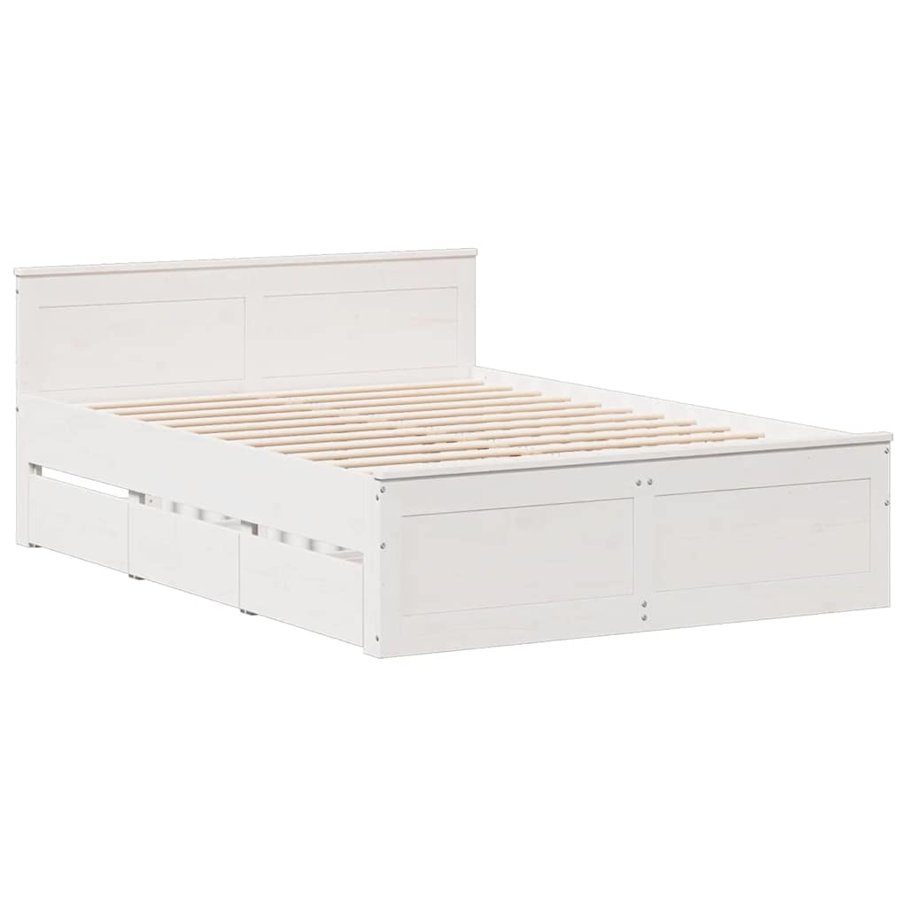 Bed Frame without Mattress with Headboard White 140x190 cm Solid Wood Pine