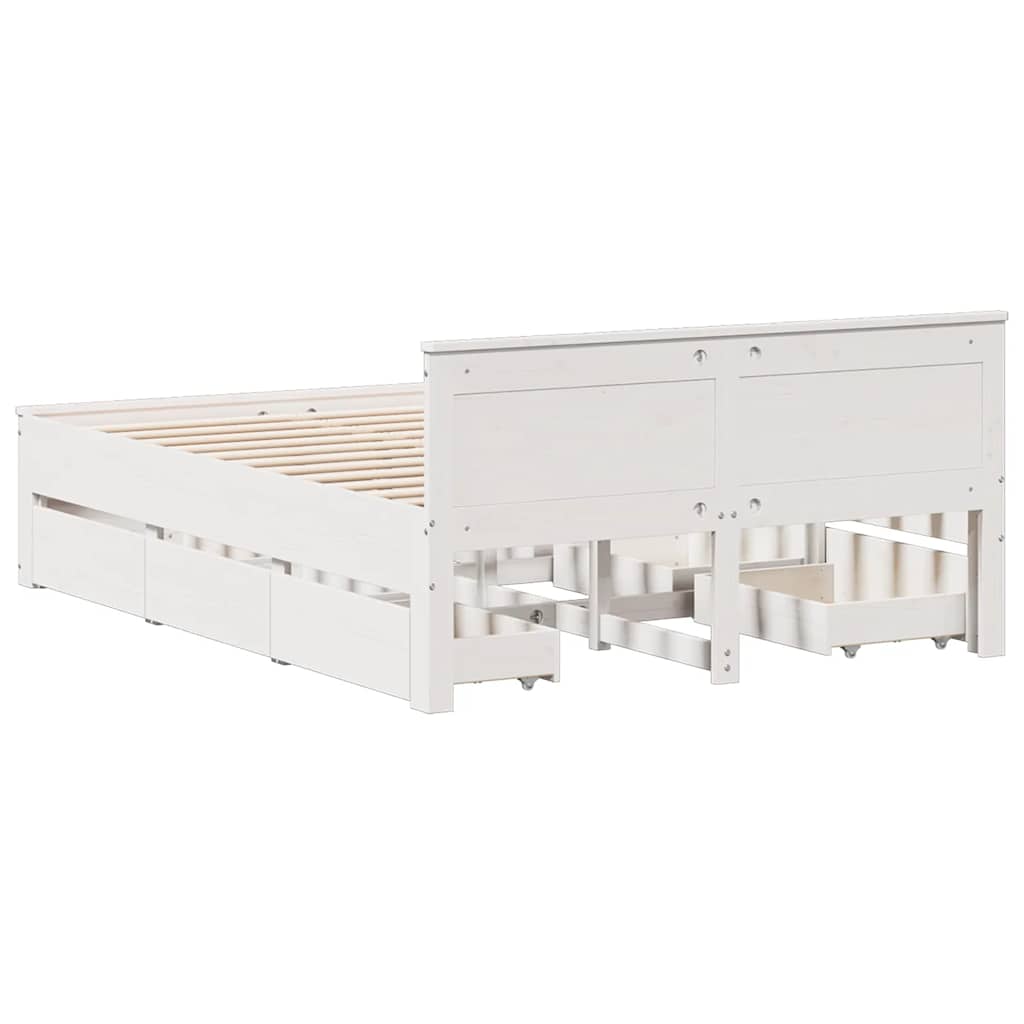 Bed Frame without Mattress with Headboard White 140x190 cm Solid Wood Pine