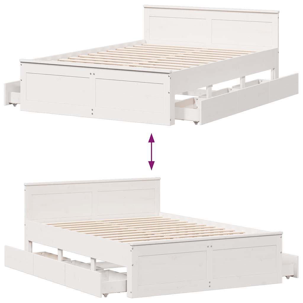 Bed Frame without Mattress with Headboard White 140x190 cm Solid Wood Pine