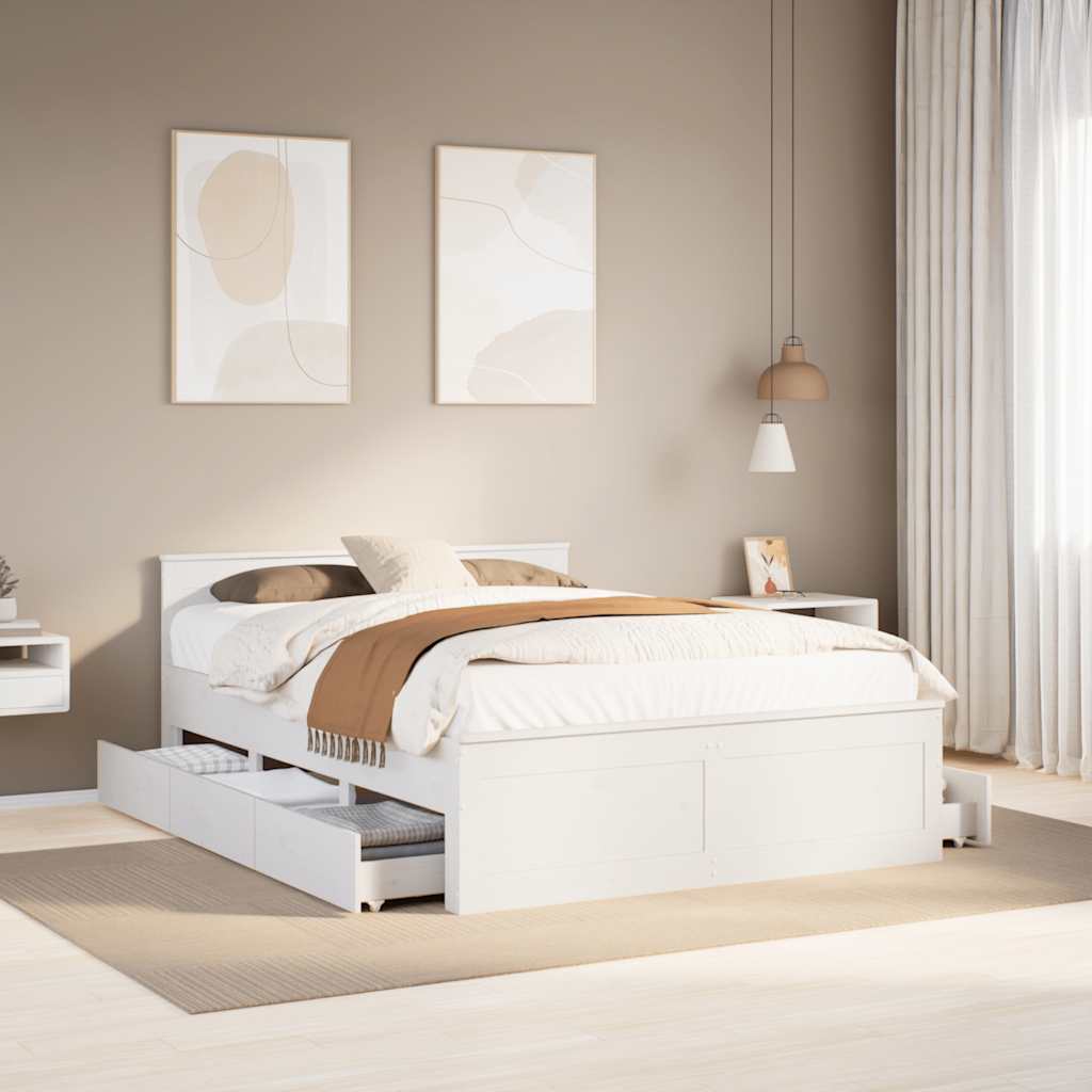 Bed Frame without Mattress with Headboard White 140x190 cm Solid Wood Pine