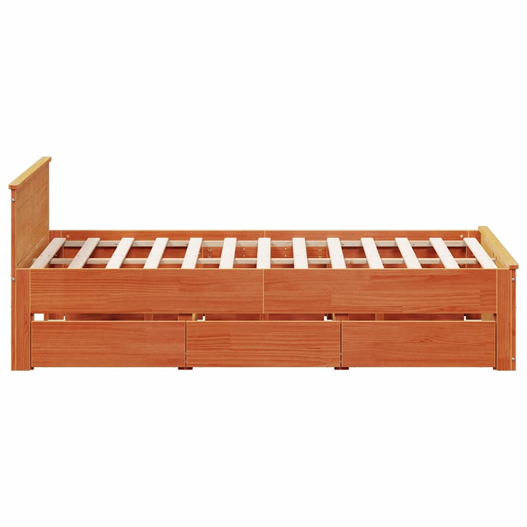 Bed Frame without Mattress with Headboard Wax Brown 140x190 cm Solid Wood Pine