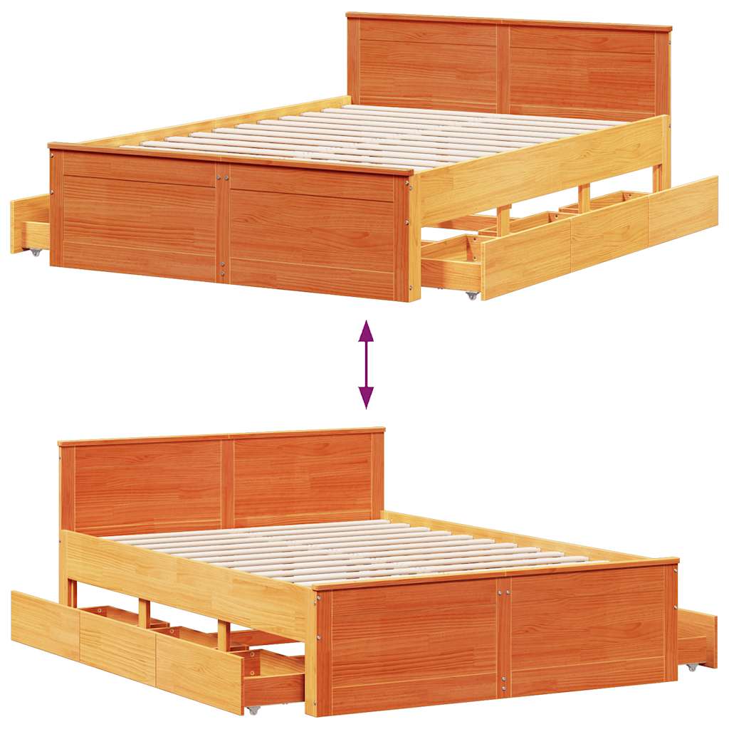 Bed Frame without Mattress with Headboard Wax Brown 140x190 cm Solid Wood Pine