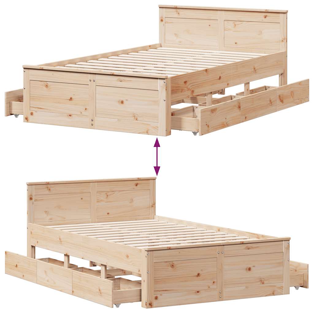 Bed Frame without Mattress with Headboard 135x190 cm Double Solid Wood Pine