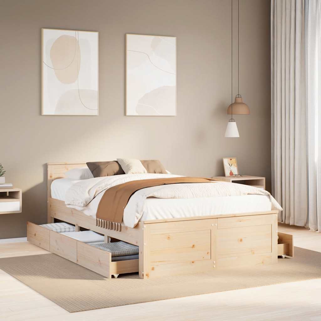 Bed Frame without Mattress with Headboard 135x190 cm Double Solid Wood Pine