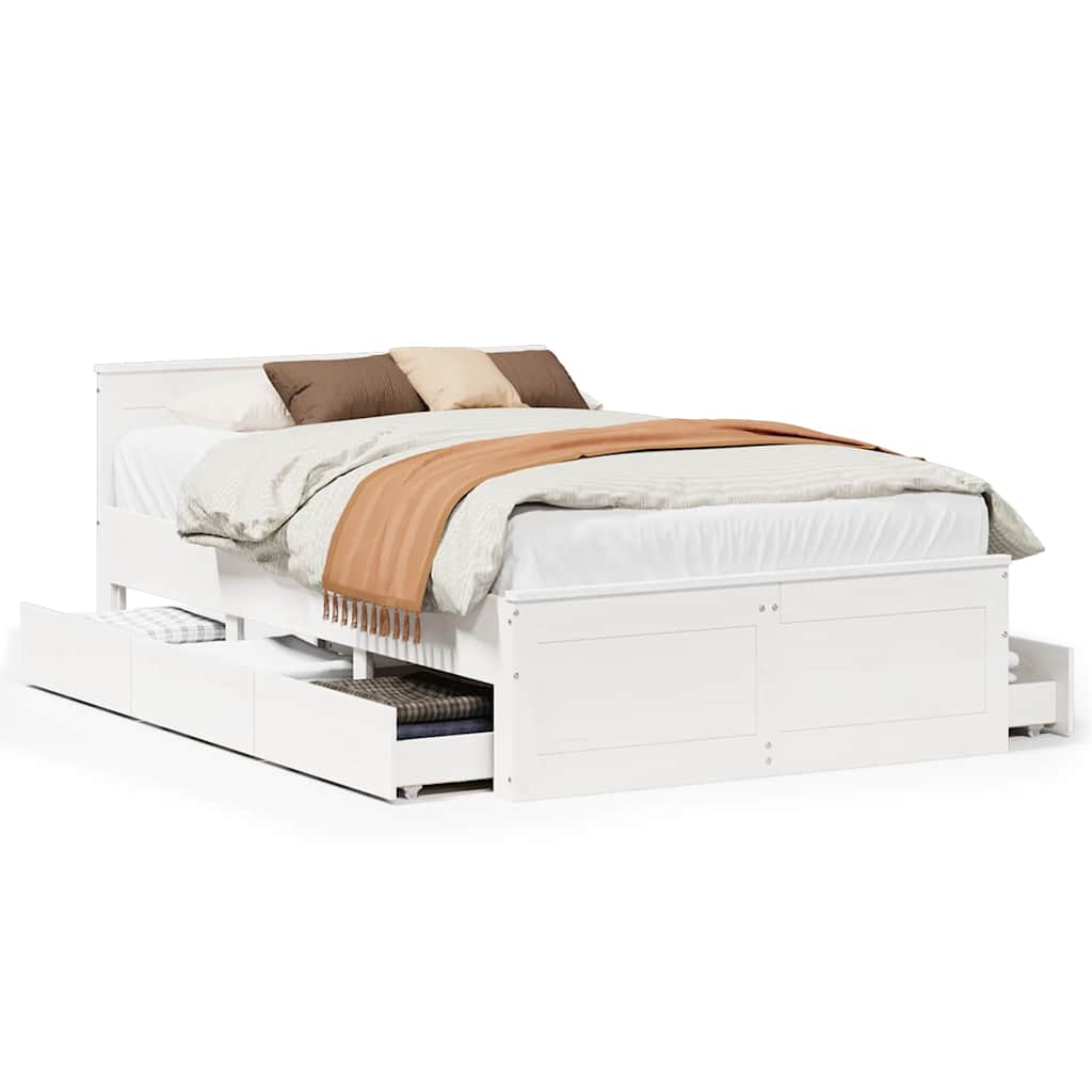 Bed Frame without Mattress with Headboard White 135x190 cm Double Solid Wood Pine