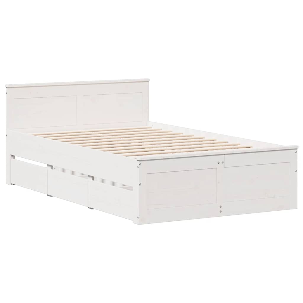 Bed Frame without Mattress with Headboard White 135x190 cm Double Solid Wood Pine