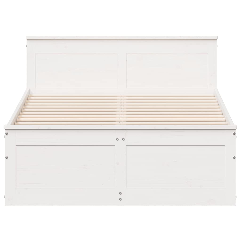Bed Frame without Mattress with Headboard White 135x190 cm Double Solid Wood Pine