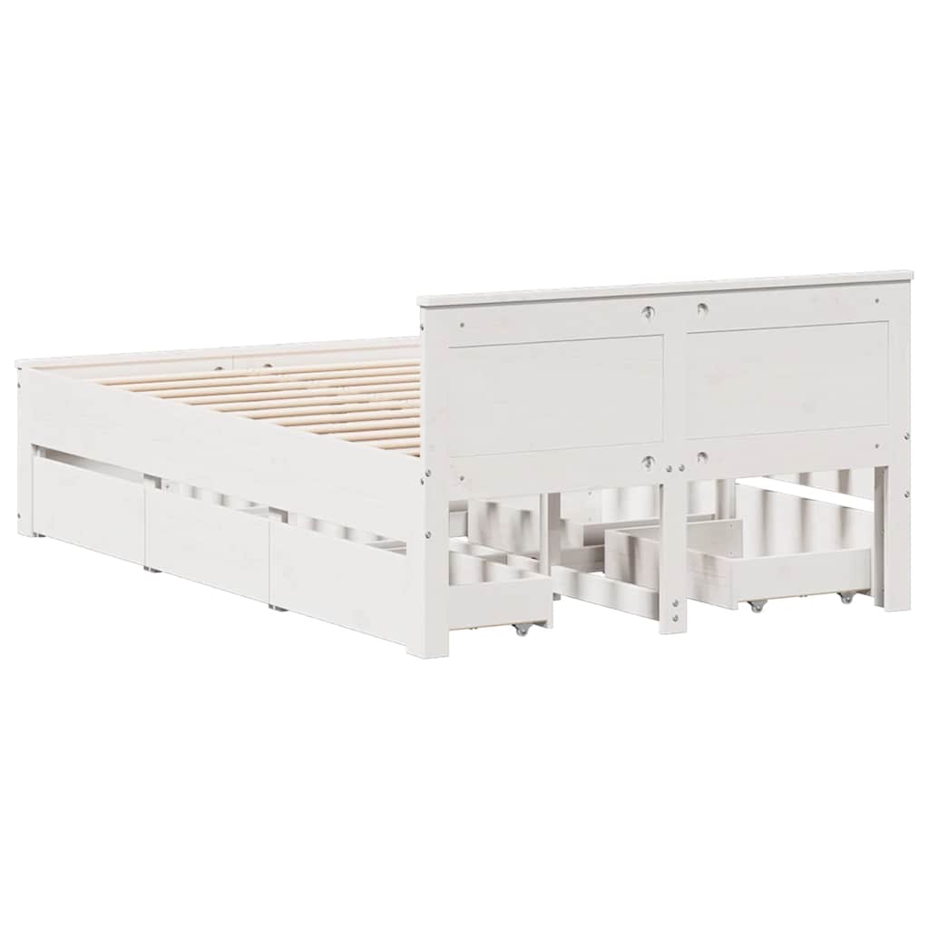 Bed Frame without Mattress with Headboard White 135x190 cm Double Solid Wood Pine