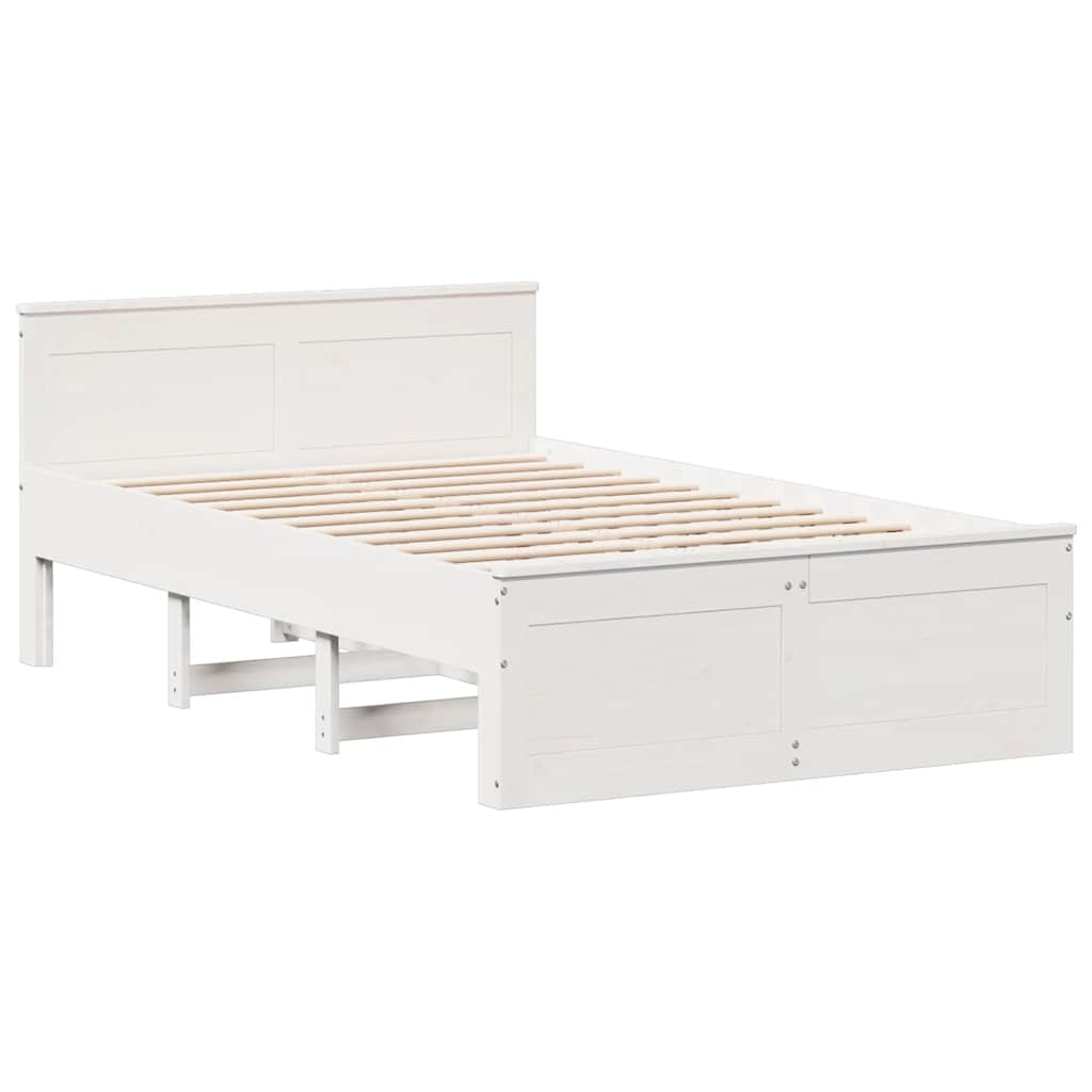 Bed Frame without Mattress with Headboard White 135x190 cm Double Solid Wood Pine