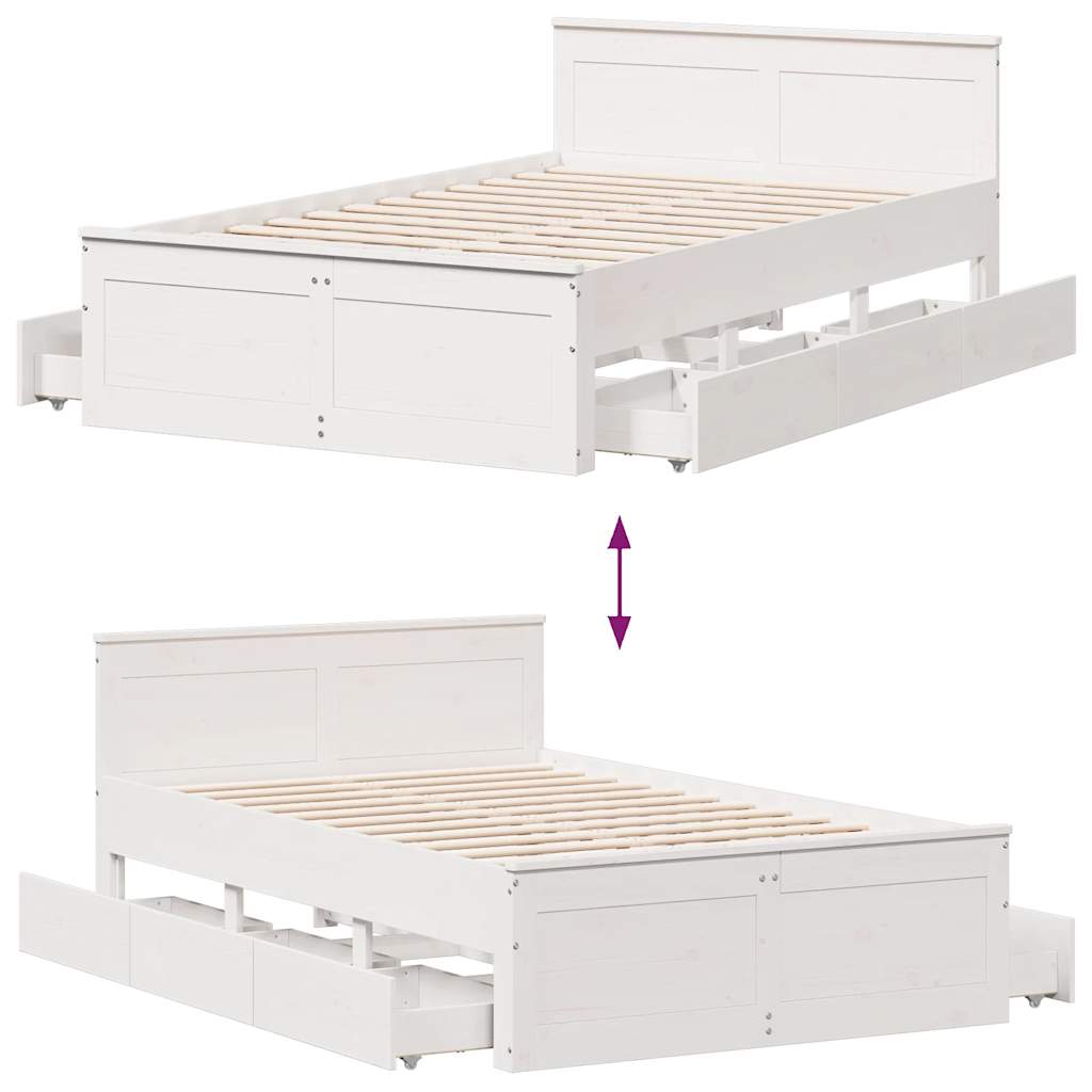 Bed Frame without Mattress with Headboard White 135x190 cm Double Solid Wood Pine