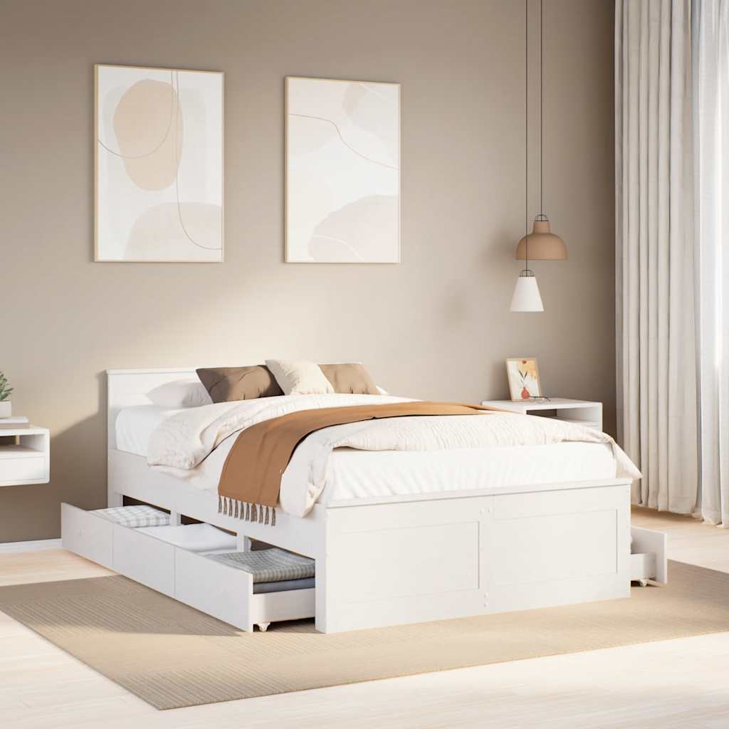 Bed Frame without Mattress with Headboard White 135x190 cm Double Solid Wood Pine
