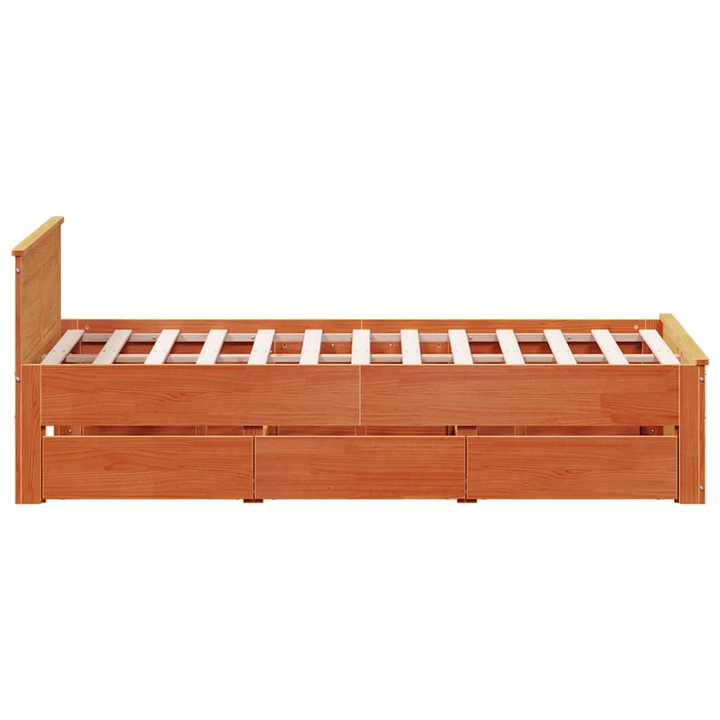 Bed Frame without Mattress with Headboard Wax Brown 135x190 cm Double Solid Wood Pine