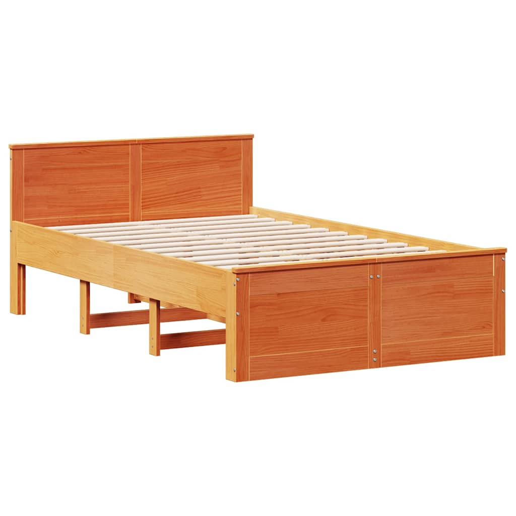 Bed Frame without Mattress with Headboard Wax Brown 135x190 cm Double Solid Wood Pine