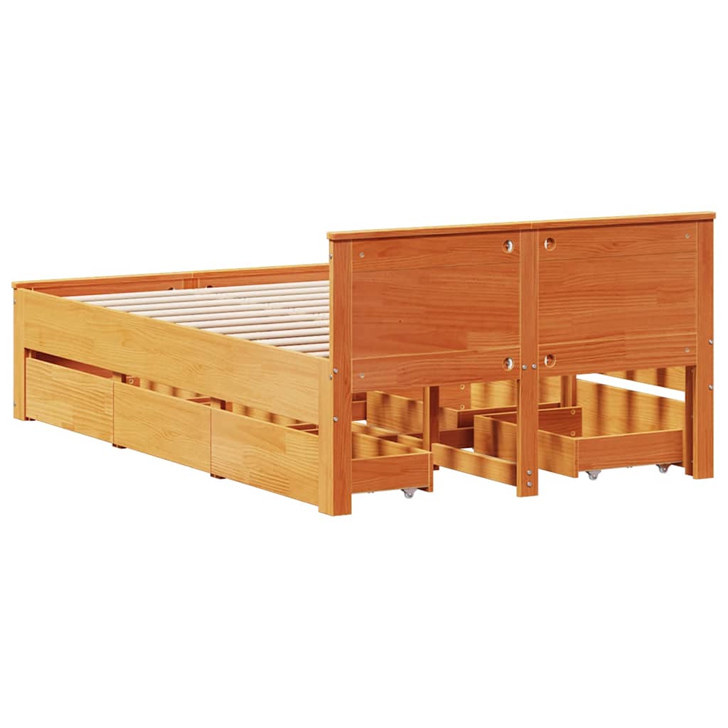Bed Frame without Mattress with Headboard Wax Brown 120x190 cm Small Double Solid Wood Pine