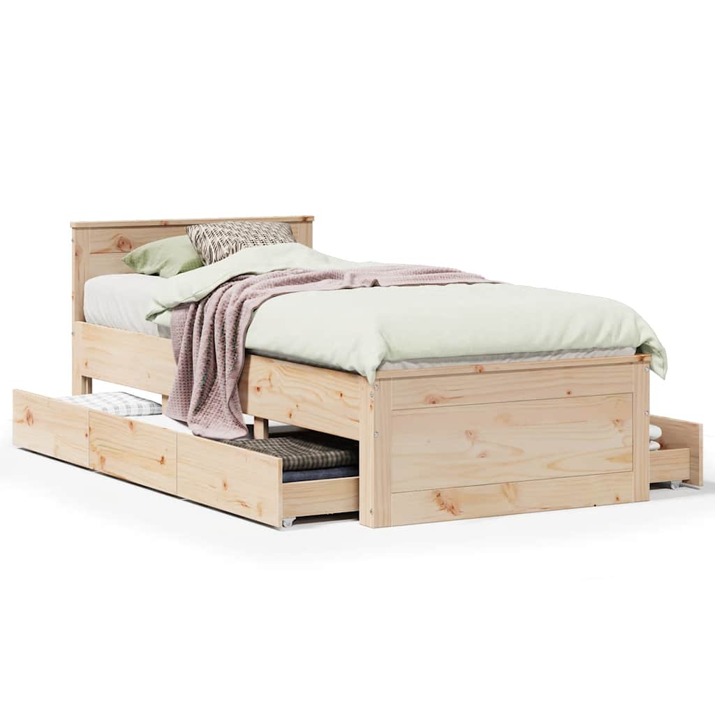 Bed Frame without Mattress with Headboard 75x190 cm Small Single Solid Wood Pine