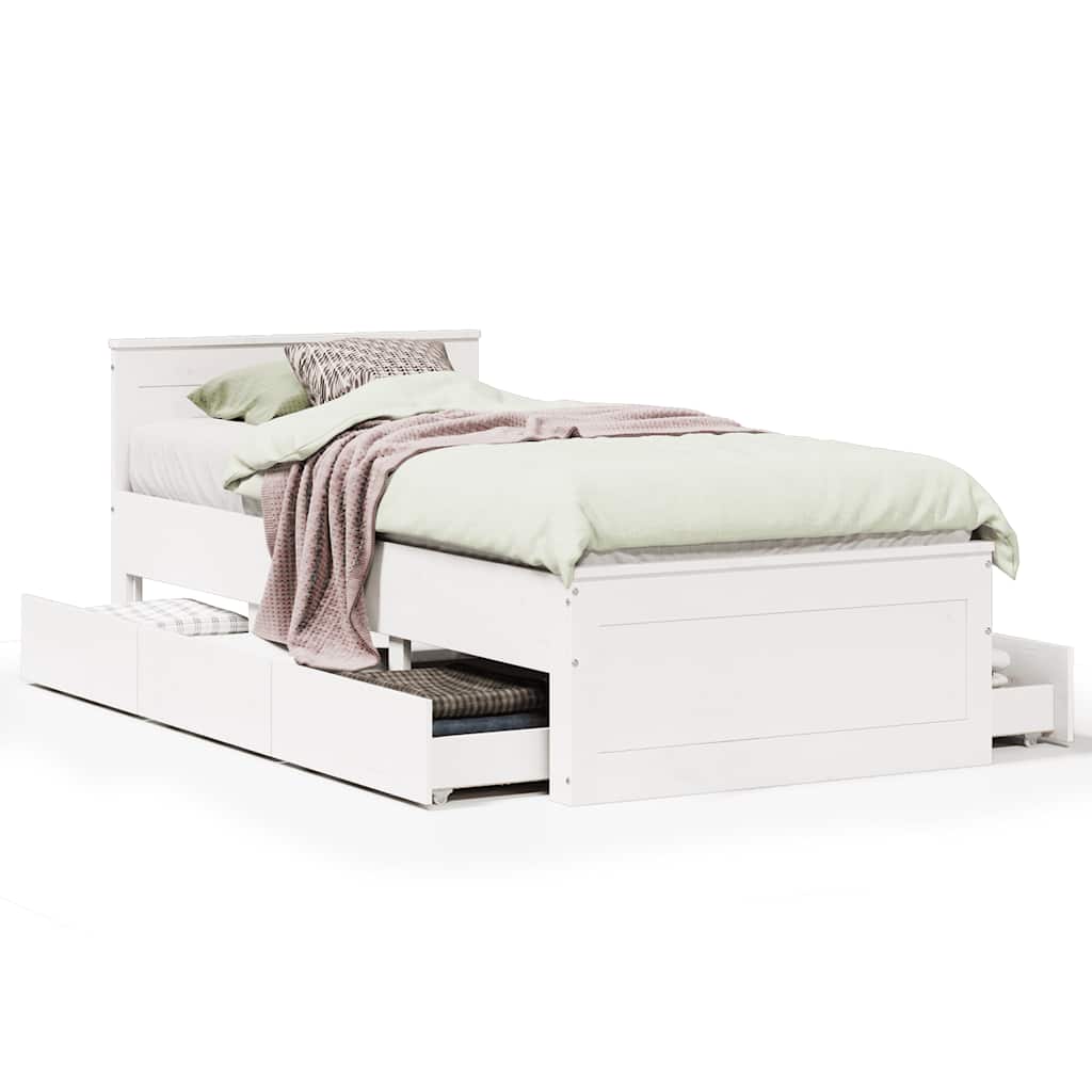 Bed Frame without Mattress with Headboard White 75x190 cm Small Single Solid Wood Pine