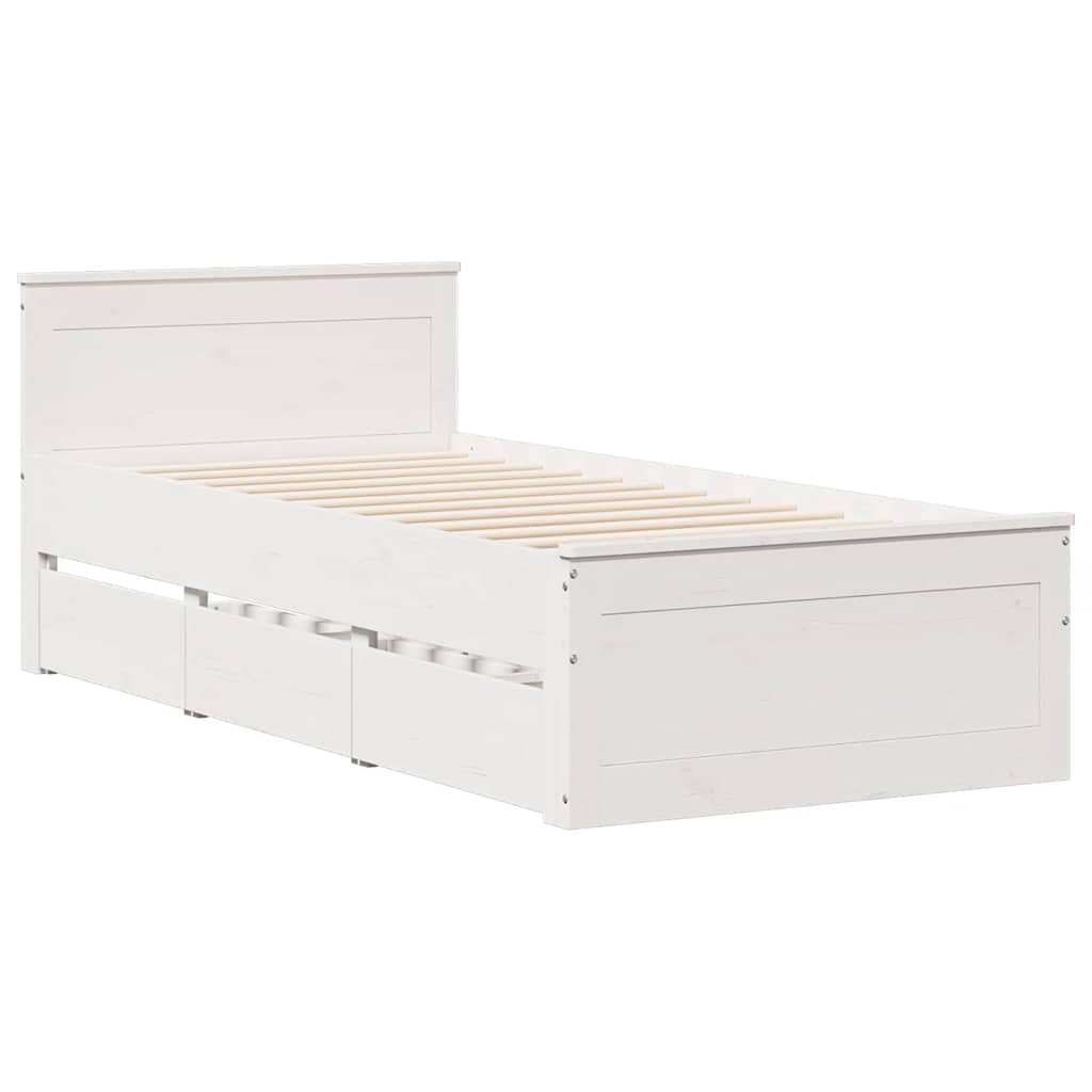 Bed Frame without Mattress with Headboard White 75x190 cm Small Single Solid Wood Pine