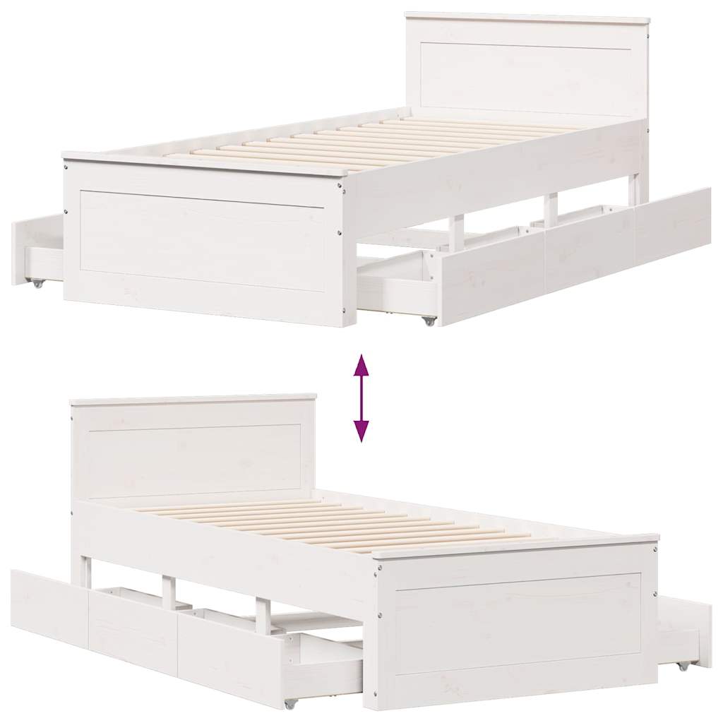 Bed Frame without Mattress with Headboard White 75x190 cm Small Single Solid Wood Pine