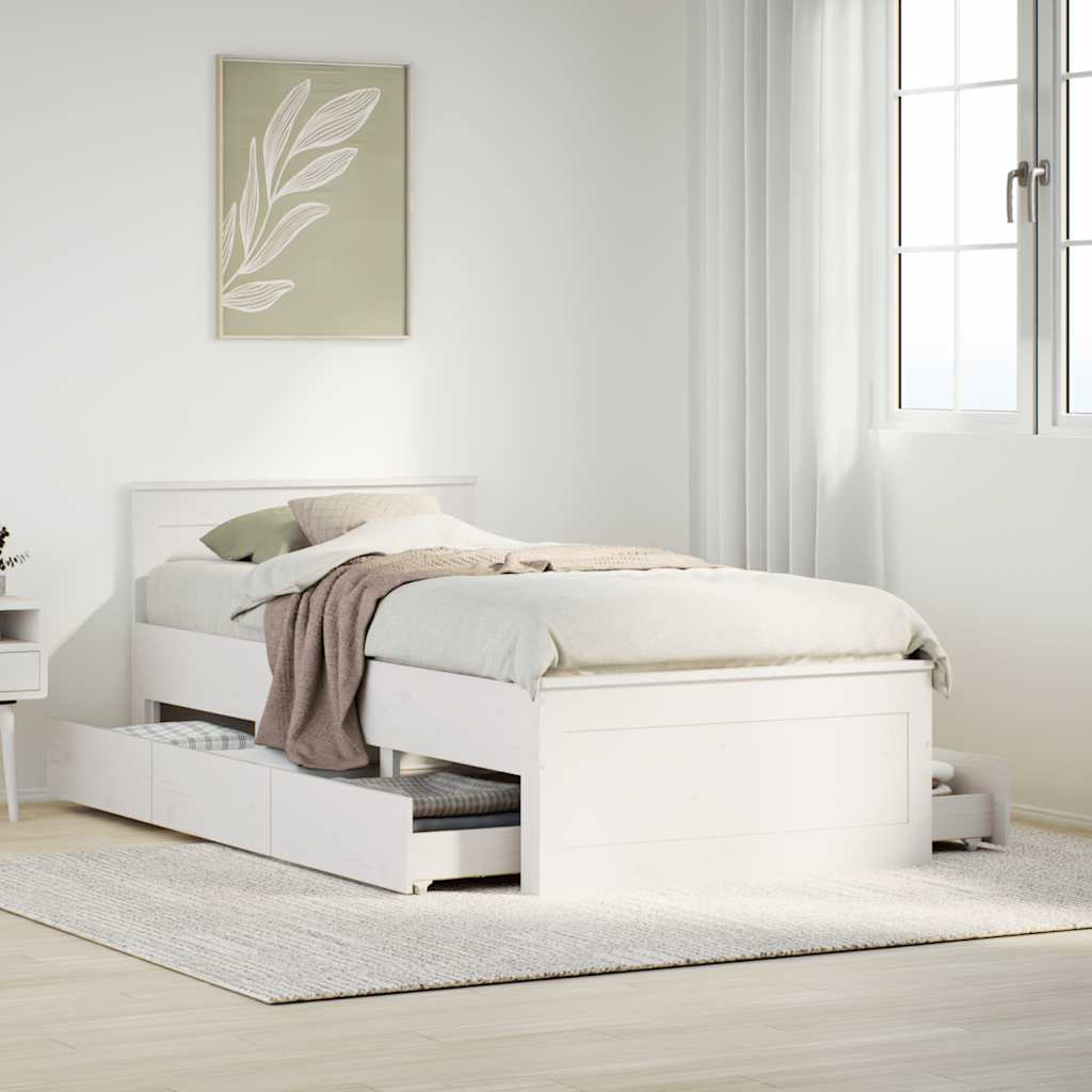 Bed Frame without Mattress with Headboard White 75x190 cm Small Single Solid Wood Pine