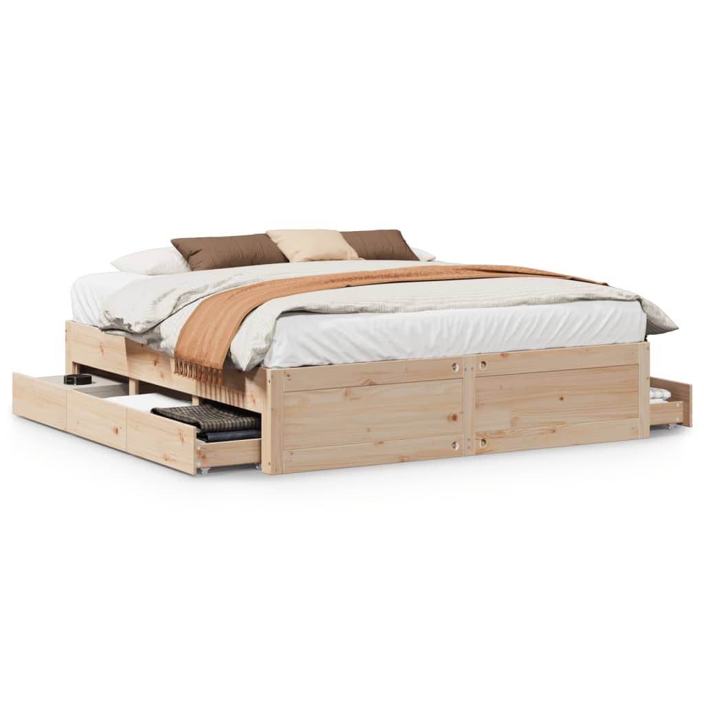 Bed Frame without Mattress with Drawers 200x200 cm Solid Wood Pine