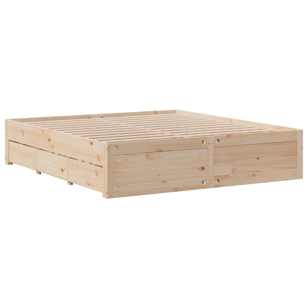 Bed Frame without Mattress with Drawers 200x200 cm Solid Wood Pine