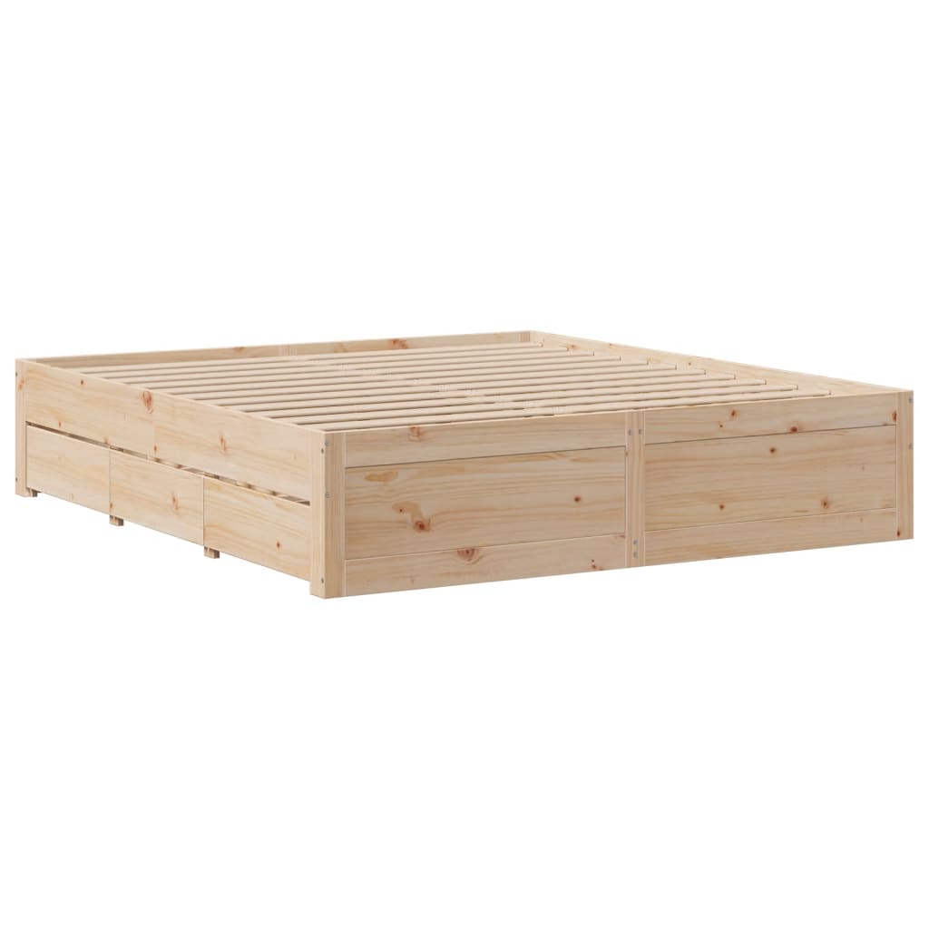 Bed Frame without Mattress with Drawers 200x200 cm Solid Wood Pine