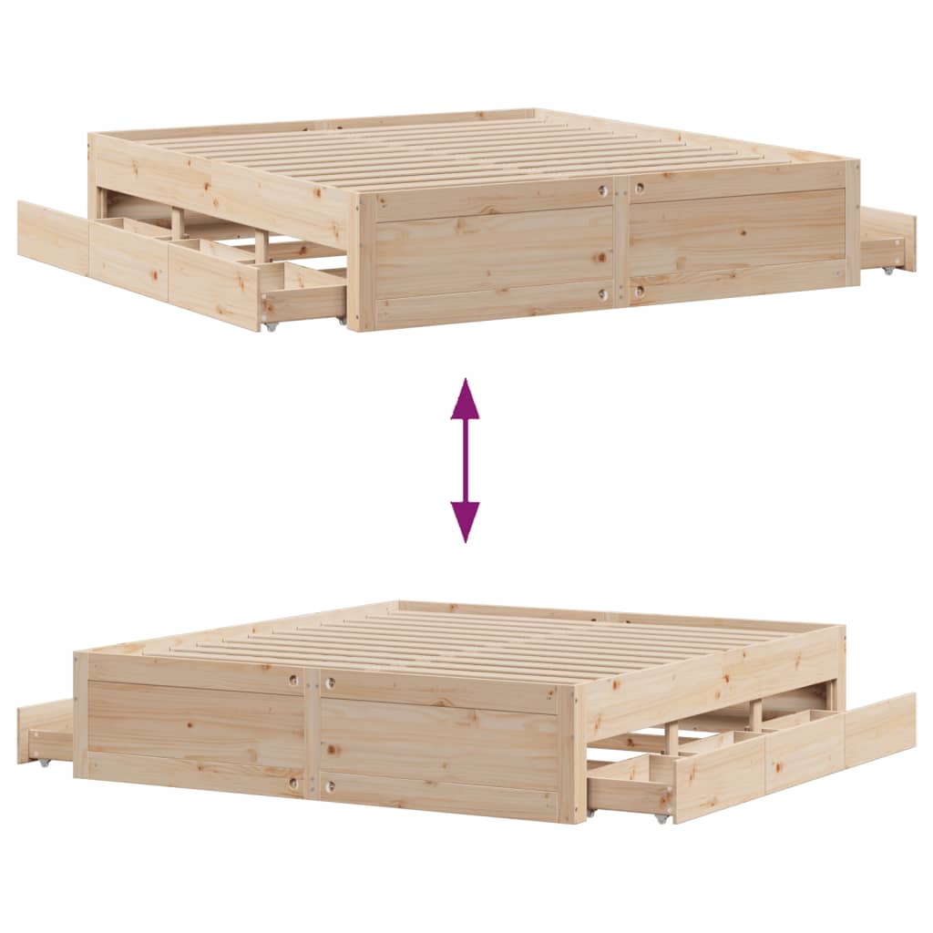 Bed Frame without Mattress with Drawers 200x200 cm Solid Wood Pine