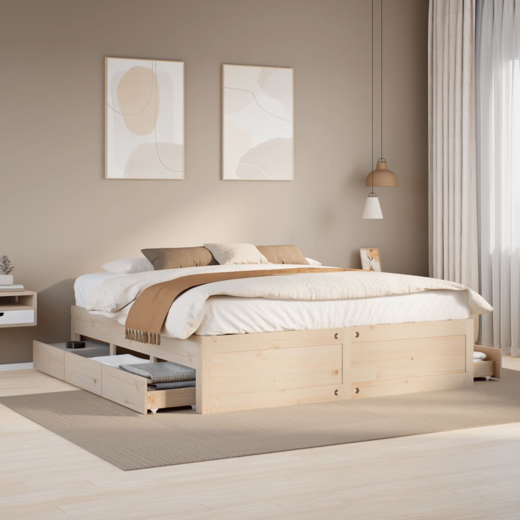 Bed Frame without Mattress with Drawers 200x200 cm Solid Wood Pine