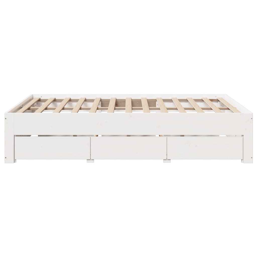 Bed Frame without Mattress with Drawers White 160x200 cm Solid Wood Pine