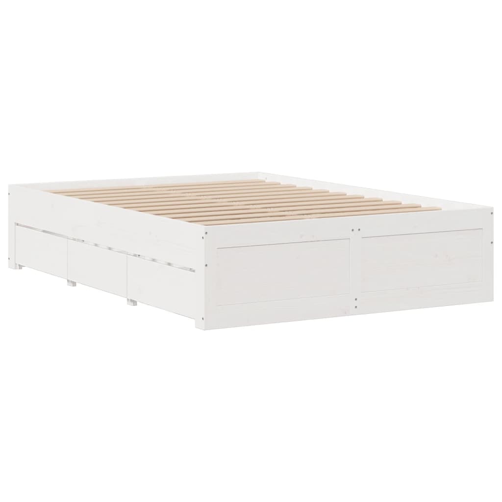 Bed Frame without Mattress with Drawers White 160x200 cm Solid Wood Pine