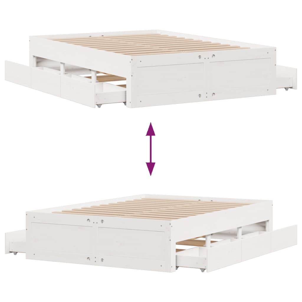 Bed Frame without Mattress with Drawers White 160x200 cm Solid Wood Pine