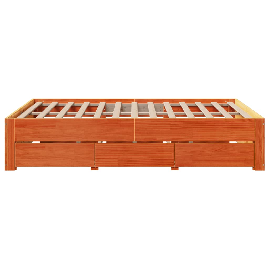 Bed Frame without Mattress with Drawers Wax Brown 160x200 cm Solid Wood Pine