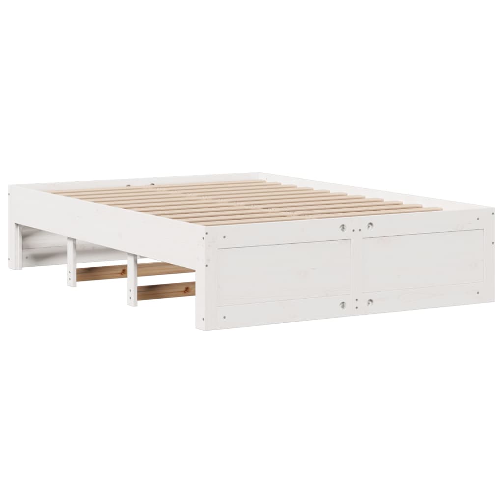 Bed Frame without Mattress with Drawers White 150x200 cm King Size Solid Wood Pine