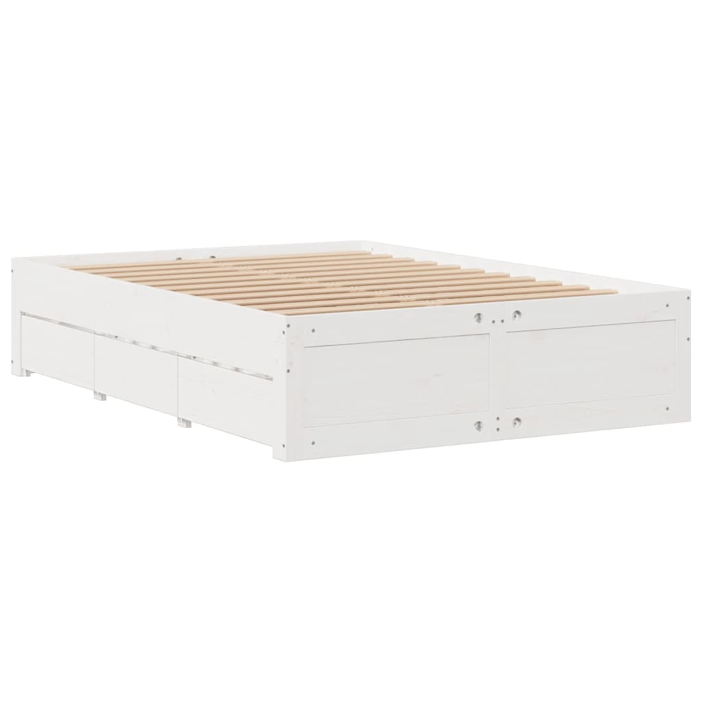 Bed Frame without Mattress with Drawers White 140x200 cm Solid Wood Pine
