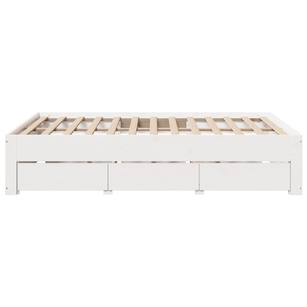 Bed Frame without Mattress with Drawers White 140x200 cm Solid Wood Pine