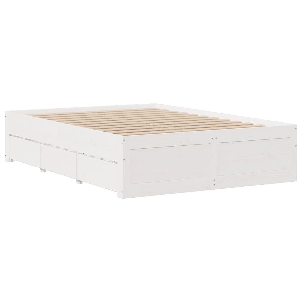 Bed Frame without Mattress with Drawers White 140x200 cm Solid Wood Pine