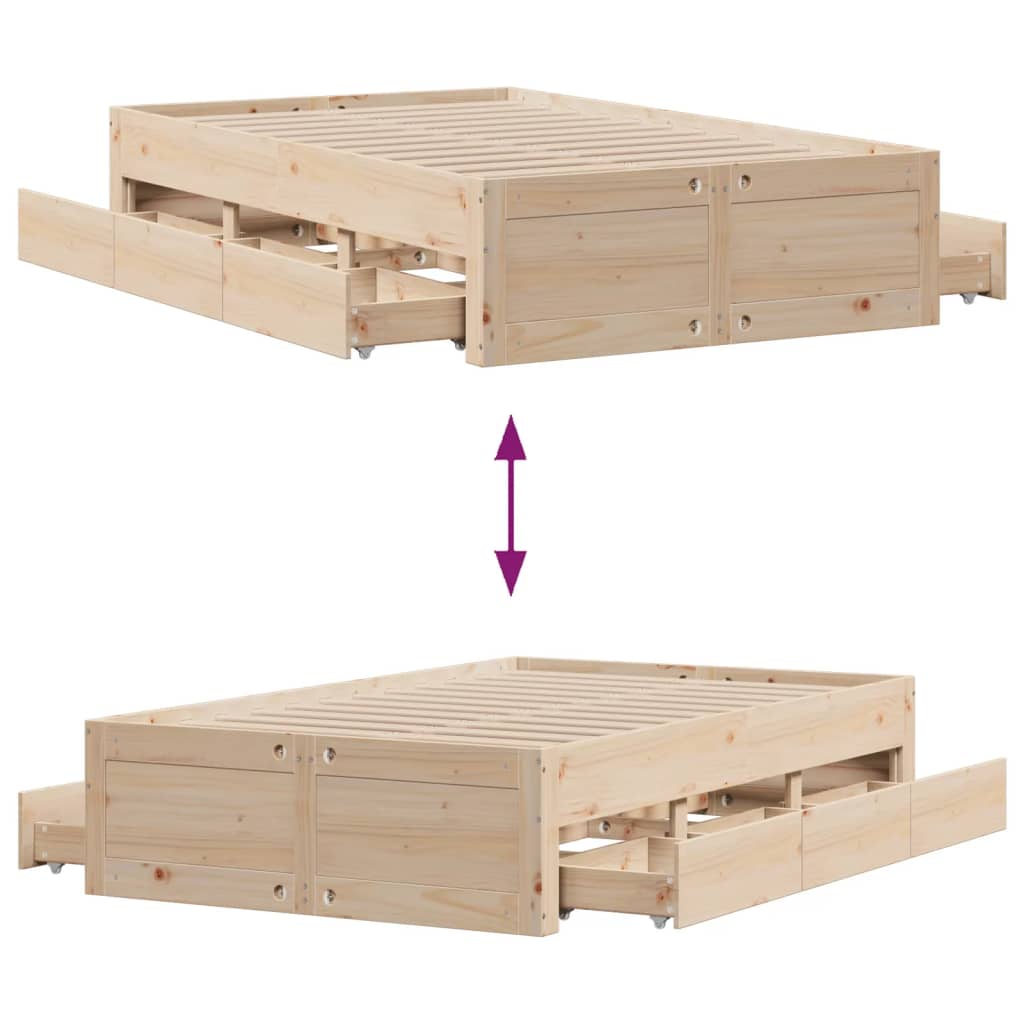 Bed Frame without Mattress with Drawers 120x200 cm Solid Wood Pine