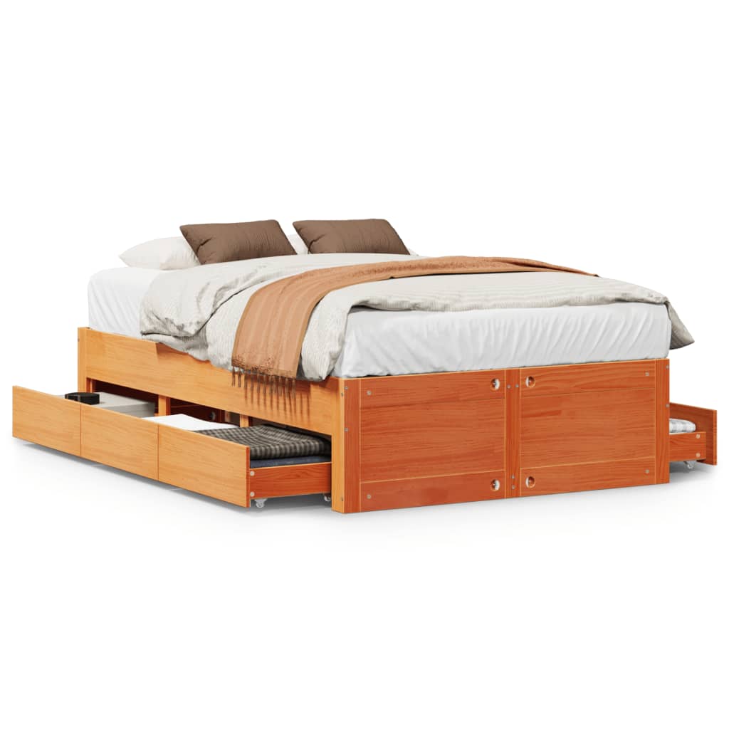 Bed Frame without Mattress with Drawers Wax Brown 120x200 cm Solid Wood Pine