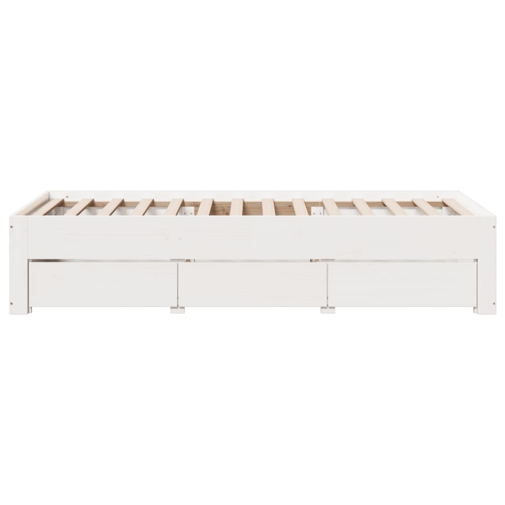 Bed Frame without Mattress with Drawers White 90x200 cm Solid Wood Pine