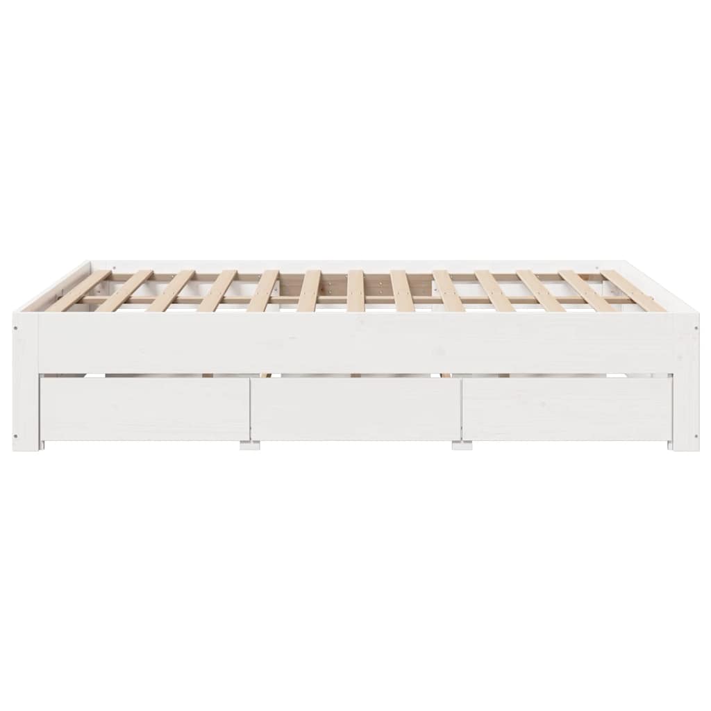 Bed Frame without Mattress with Drawers White 140x190 cm Solid Wood Pine
