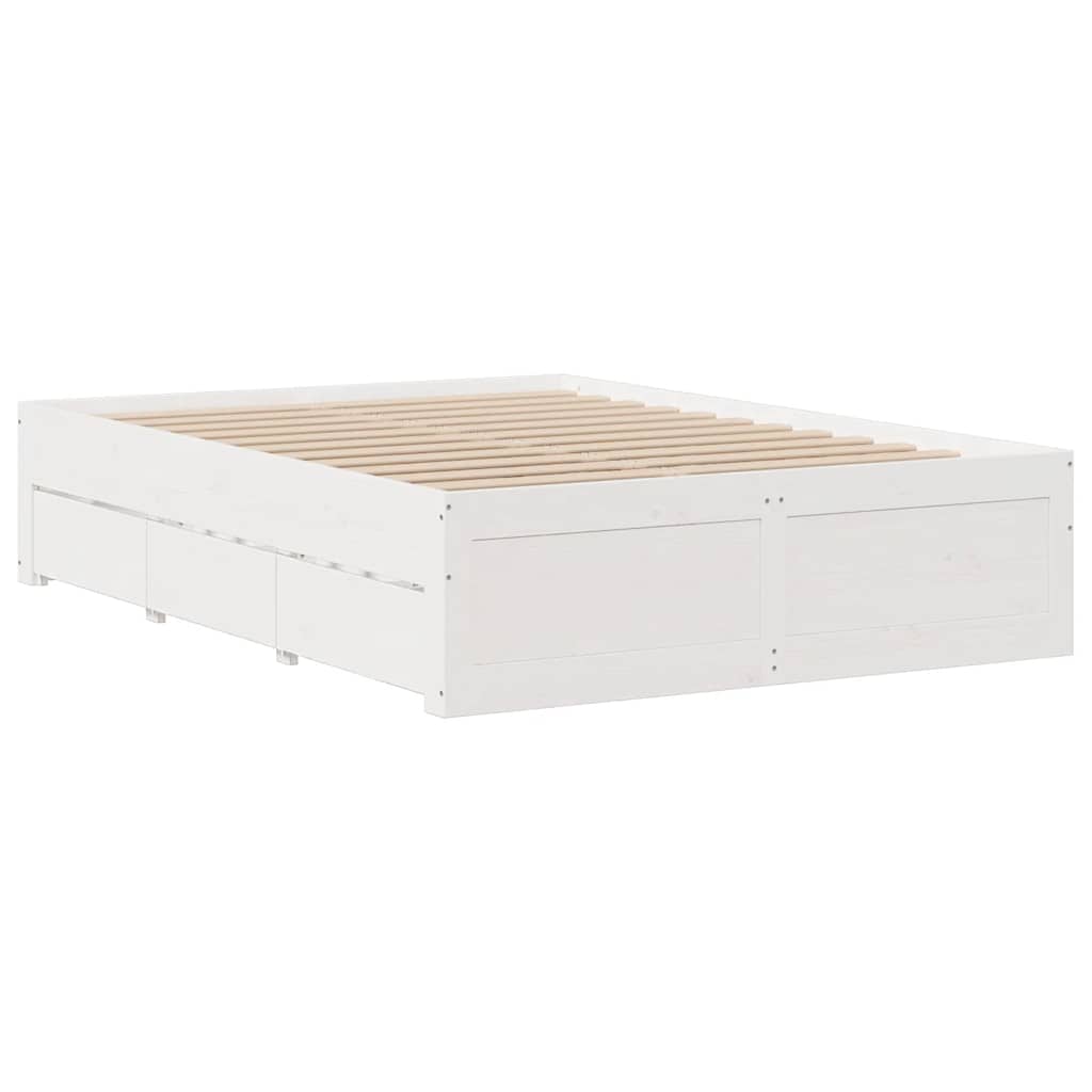 Bed Frame without Mattress with Drawers White 140x190 cm Solid Wood Pine