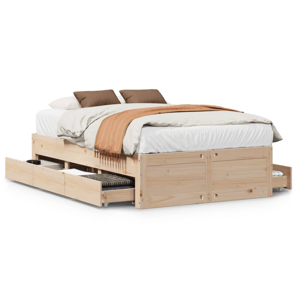 Bed Frame without Mattress with Drawers 135x190 cm Double Solid Wood Pine
