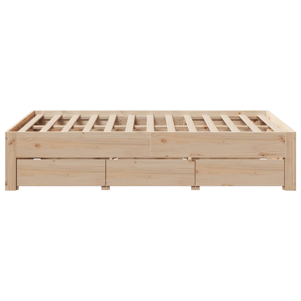 Bed Frame without Mattress with Drawers 135x190 cm Double Solid Wood Pine