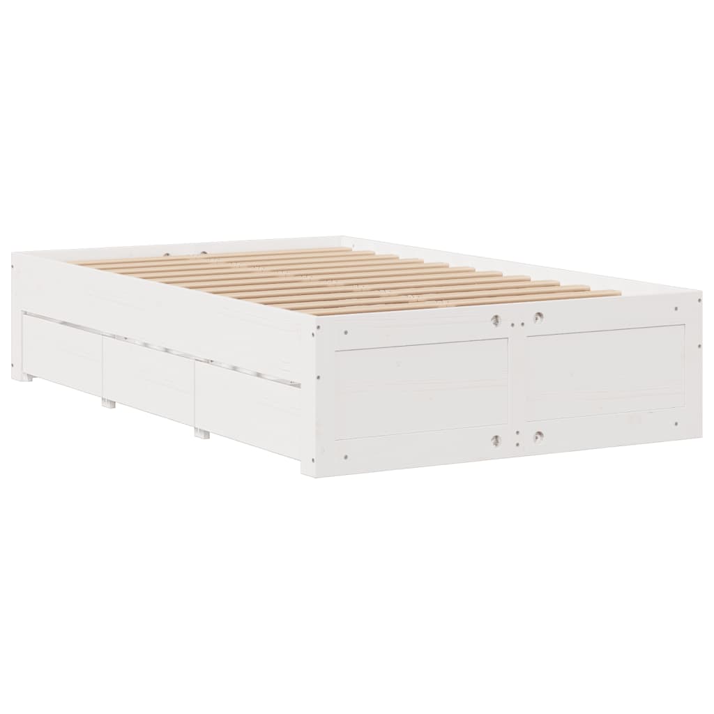 Bed Frame without Mattress with Drawers White 135x190 cm Double Solid Wood Pine