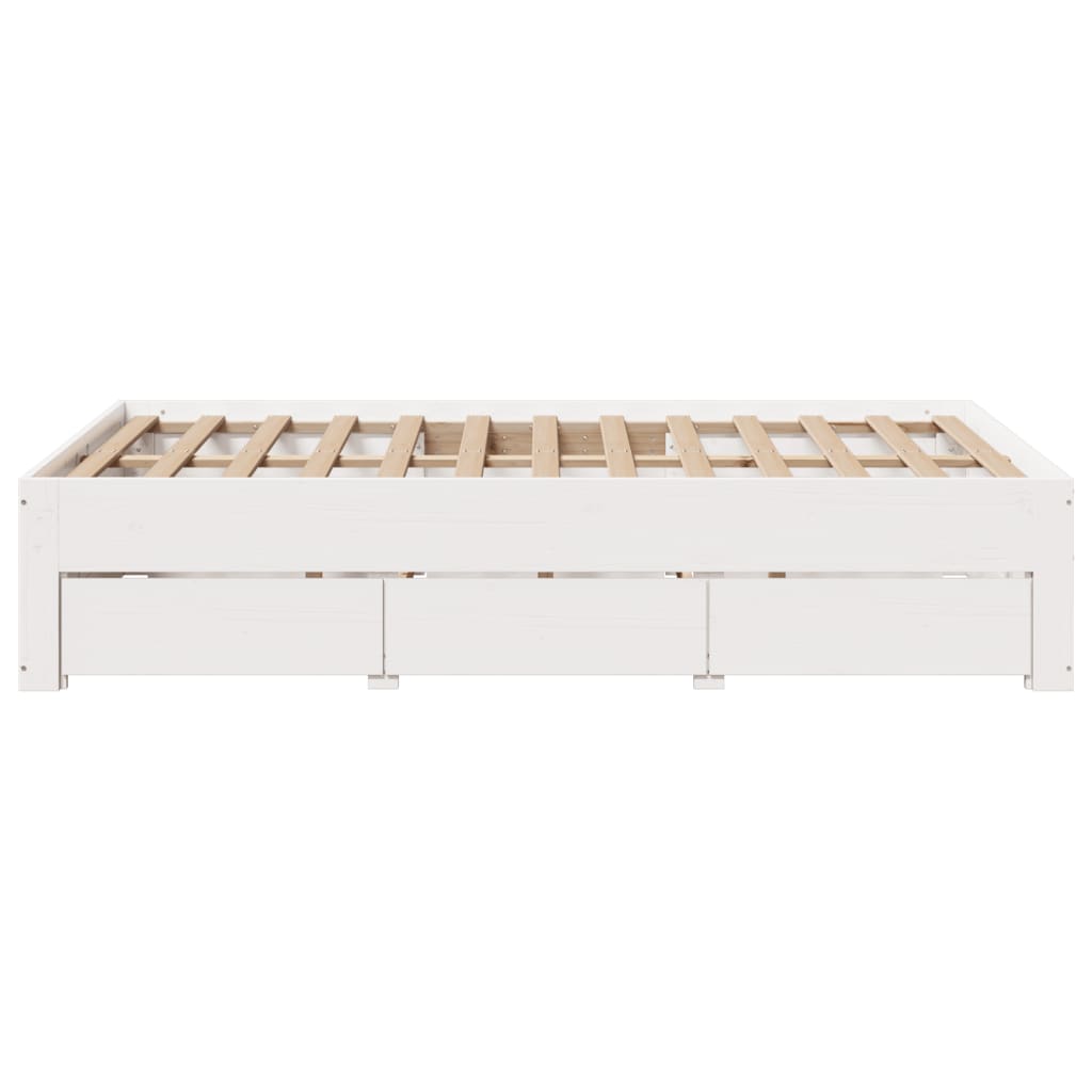 Bed Frame without Mattress with Drawers White 135x190 cm Double Solid Wood Pine