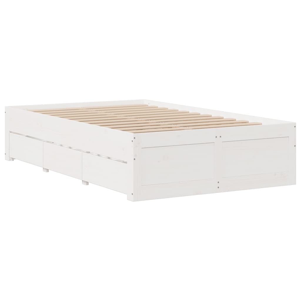 Bed Frame without Mattress with Drawers White 135x190 cm Double Solid Wood Pine