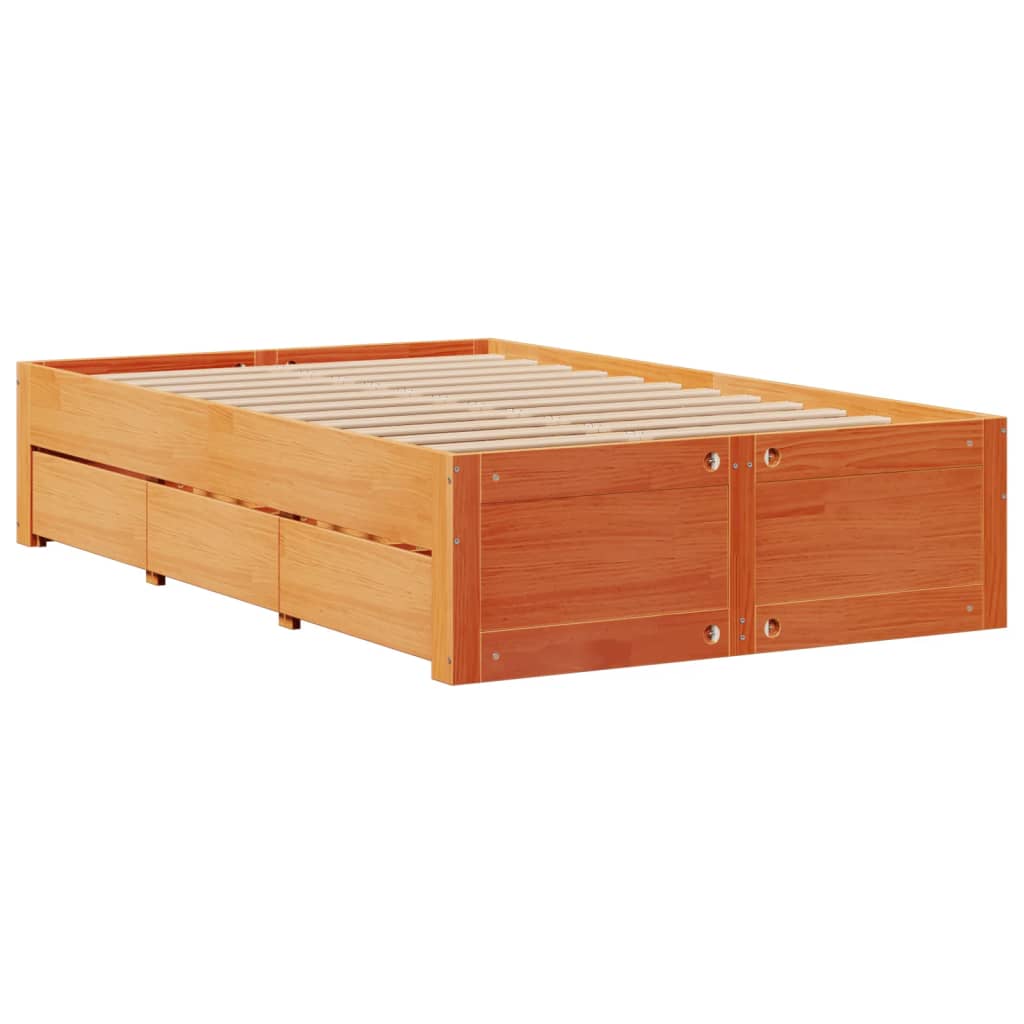 Bed Frame without Mattress with Drawers Wax Brown 135x190 cm Double Solid Wood Pine